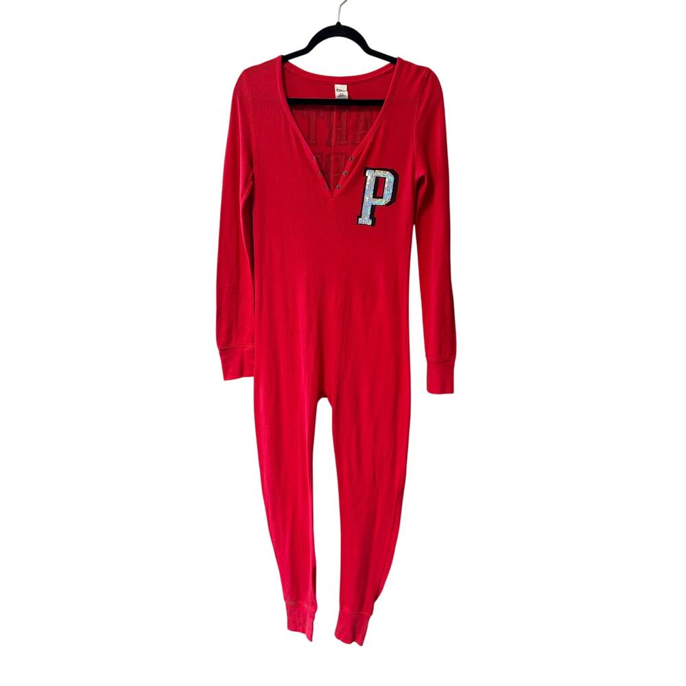 Victoria's Secret PINK Size S Bling Thermal Long Jane One Piece Onesie Pajama